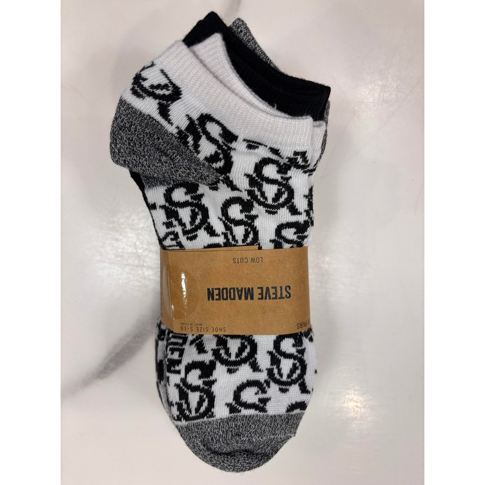 Steve Madden Womens Low Cut Socks 10 Pair Pack Black White Grey Logo Size 5-10